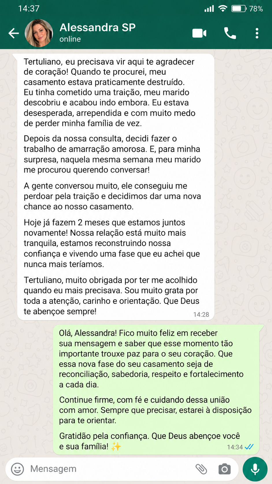 Depoimento autorizado de Alessandra SP no WhatsApp