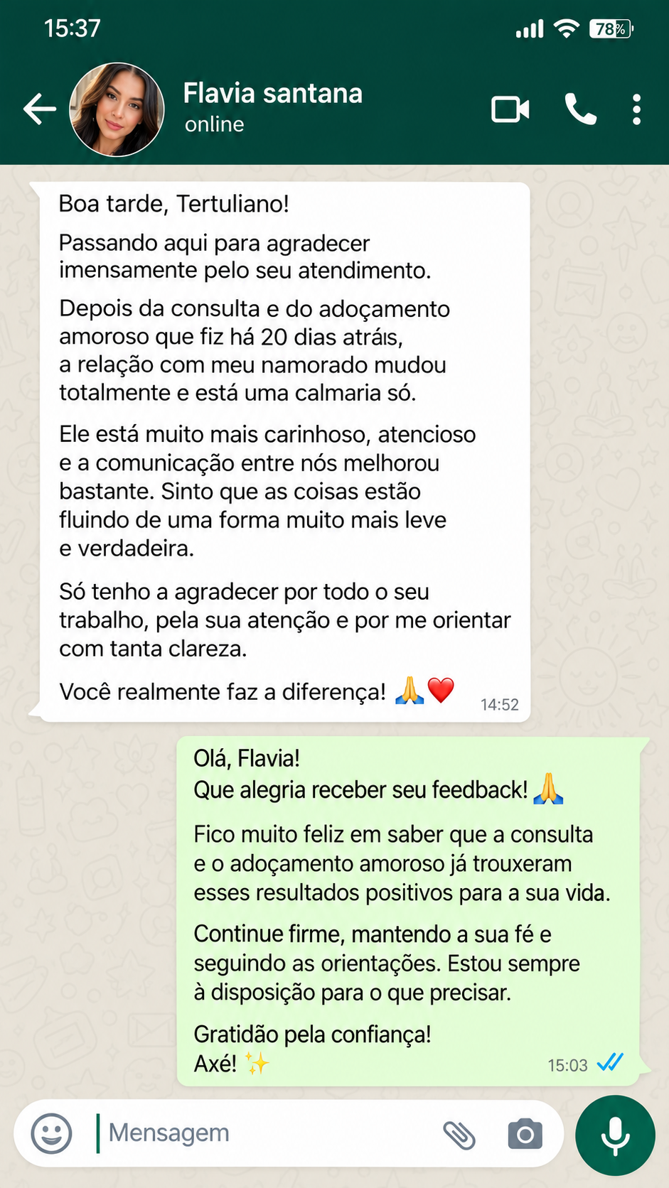 Depoimento autorizado de Flavia Santana no WhatsApp